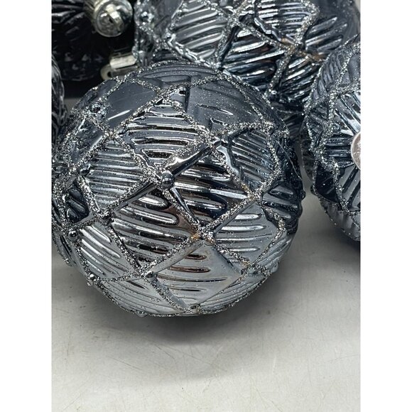 set of 6 Christmas ornament bulbs silver black shine graphic assorted decor READ - Picture 5 of 5